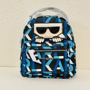 NWT Karl Lagerfeld Paris Smal Amour Backpack Purse EDC, Blue Print